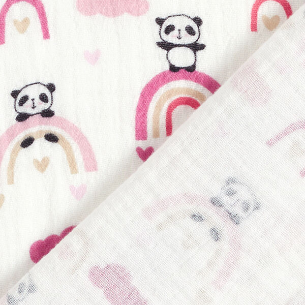 Mousseline/dubbel gehaakte stoffen Panda's op regenbogen – wit/roze, image number 4