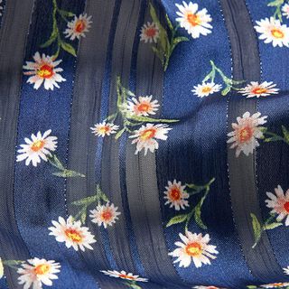 Chiffon satijn strepen en bloemen – marineblauw, 