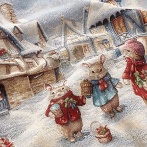 Decopaneel Gobelin Kerstkonijntjes – lichtblauw/karmijnrood, 