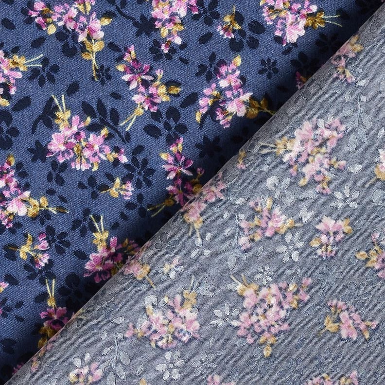 Stretch satijn Jacquard Bloemenboeket – marineblauw,  image number 4