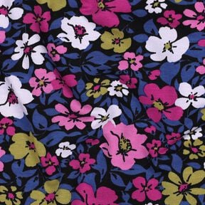 French Terry sommersweat Bloemen – zwart/indigo,  French Terry sommersweat Bloemen – zwart/indigo,