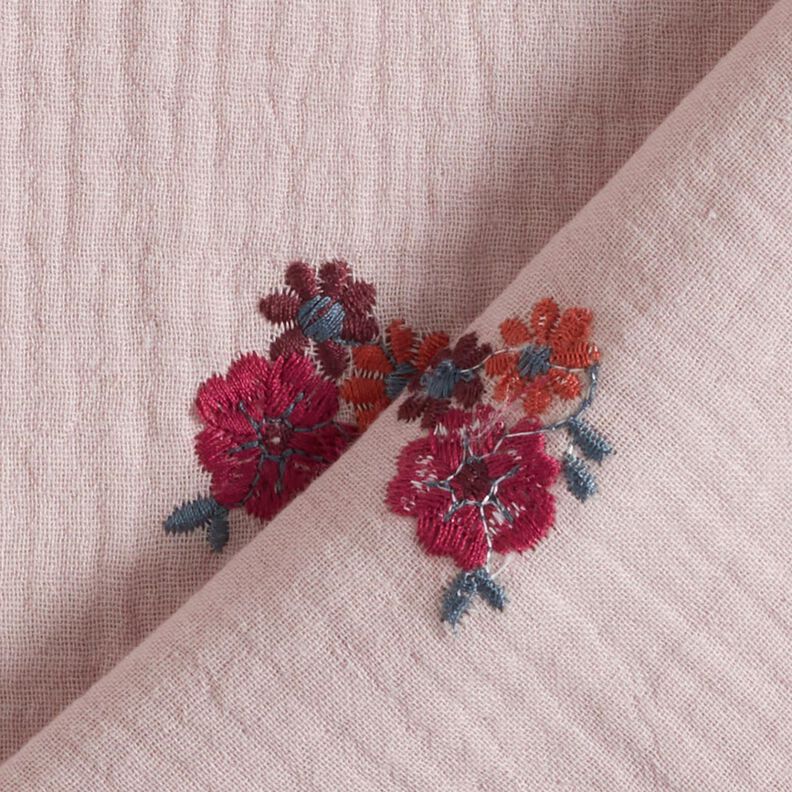 Mousseline/dubbel gehaakte stoffen opgestikte bloemen | Poppy Fabrics – licht oudroze,  image number 4