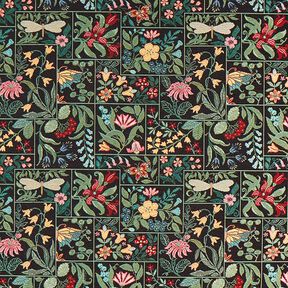Decostof Gobelin Bloemen-vakjes – zwart, 