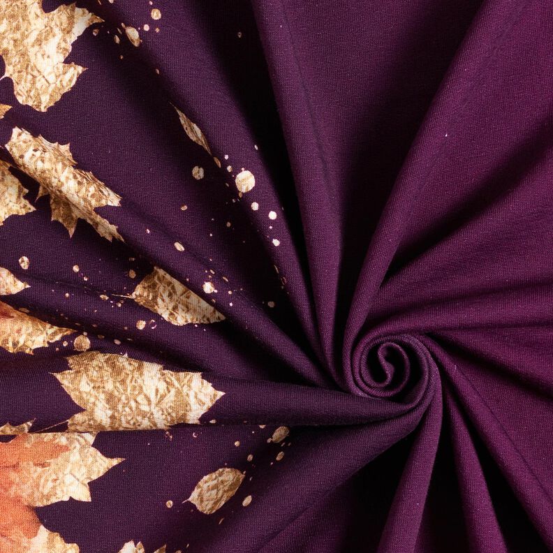 French Terry Borduurstof Esdoornbladeren | Glitzerpüppi – merlot/oud goud, image number 3