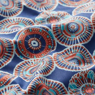 Katoen cretonne Mandala's batik-optiek – marineblauw, 