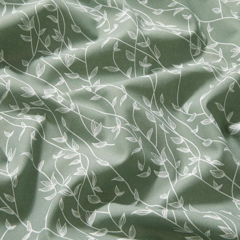 Katoenpopeline Bladerranken – riet, image number 2