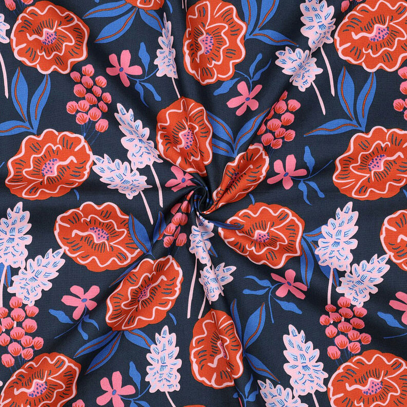 Katoenpopeline Fresh Flowers | Nerida Hansen – nachtblauw,  image number 3
