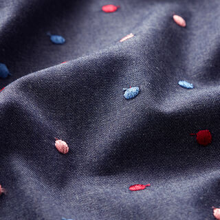 Chambray Geborduurde stippen – marineblauw, 