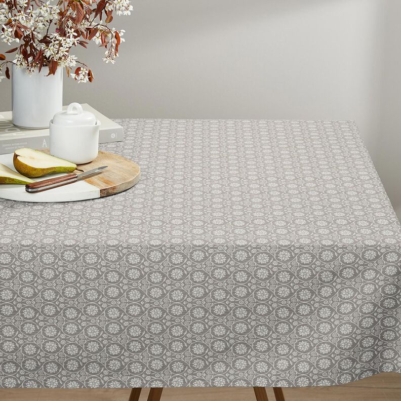 Katoenen stof Cretonne Bloemen en ranken – zilvergrijs/wit,  image number 8