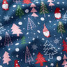 Katoenen stof Popeline Kabouters en dennenbomen – blauw,  thumbnail number 2