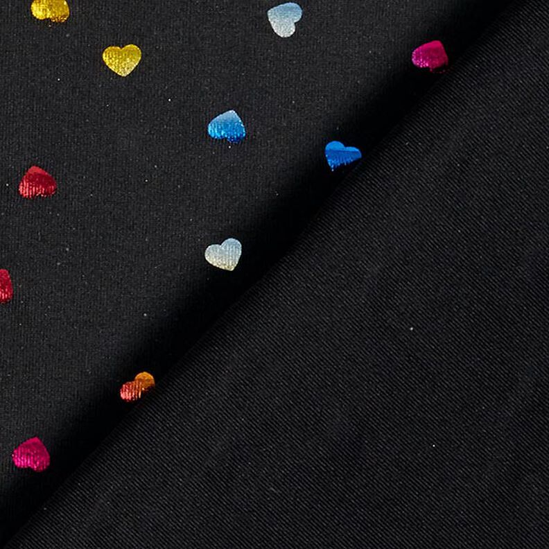 Foliejersey kleurrijke glinsterende hartjes – zwart,  image number 3