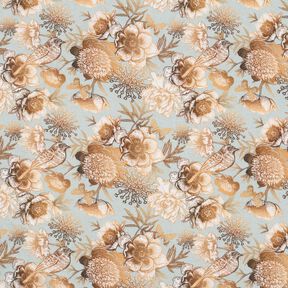 Viscosestof Vogels en wilde rozen – duifblauw/karamel, 