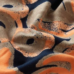 Viscosejersey Geschilderde bloemen – nachtblauw/perzik sinaasappel, 