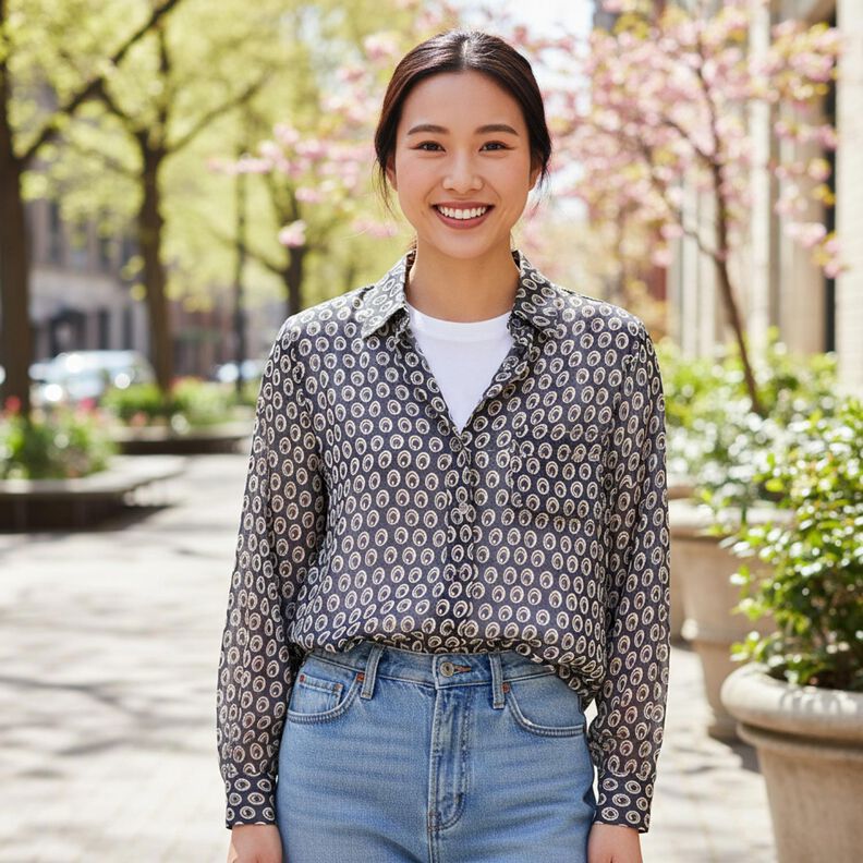 Chiffon pauwoog &ndash; marineblauw/marineblauw | Stofrestant 110cm,  image number 6