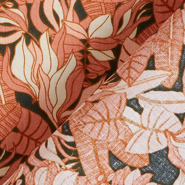 Katoenen stof Cretonne Tropische bladeren – zwart/terracotta,  image number 3
