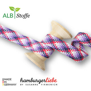 GOTS Biologische vlechtkoord TWIST ME Check [24 mm] | Albstoffe – wit/lila, 