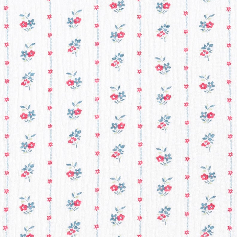Mousseline/dubbel gehaakte stoffen Traditionele bloemen | by Poppy wit/framboos,  image number 1