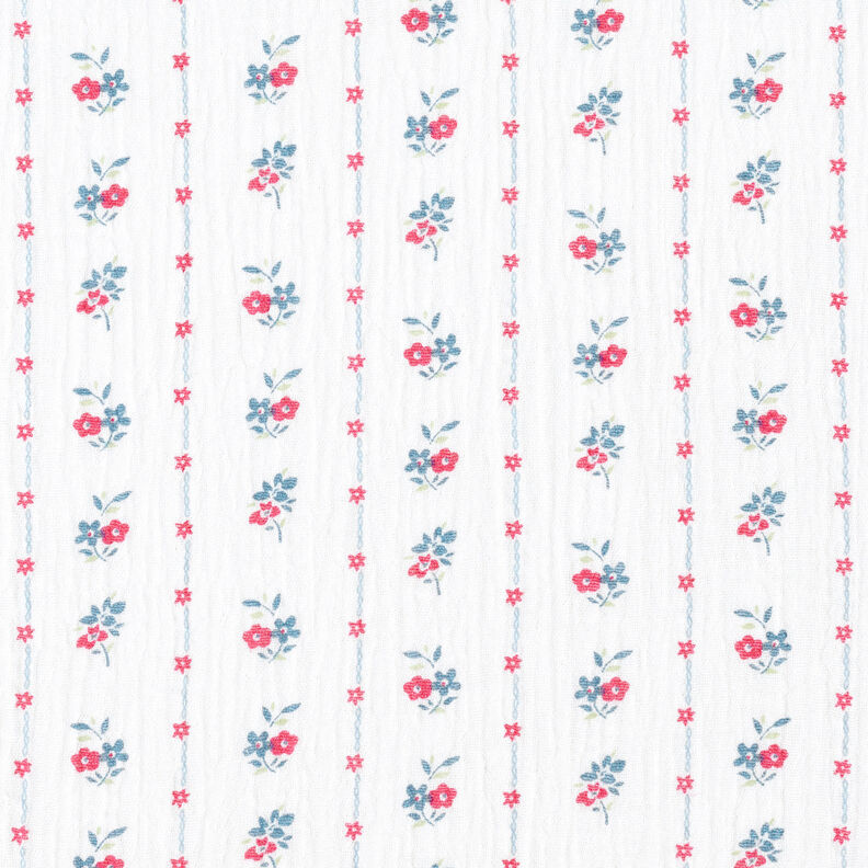 Mousseline/dubbel gehaakte stoffen Traditionele bloemen | by Poppy wit/framboos, image number 1
