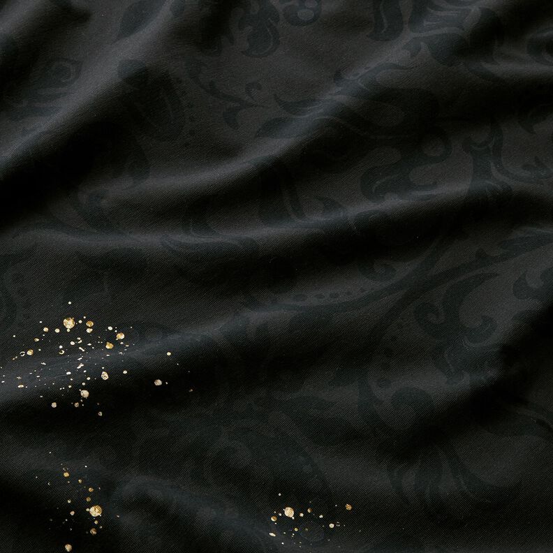 Katoenjersey Borduurstof mandala barok gouden stippen | Glitzerpüppi – zwart,  image number 6