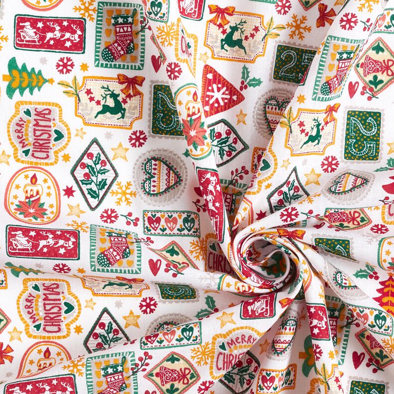 Katoenen stof Popeline Kerstbeelden – wit/karmijnrood,  image number 3