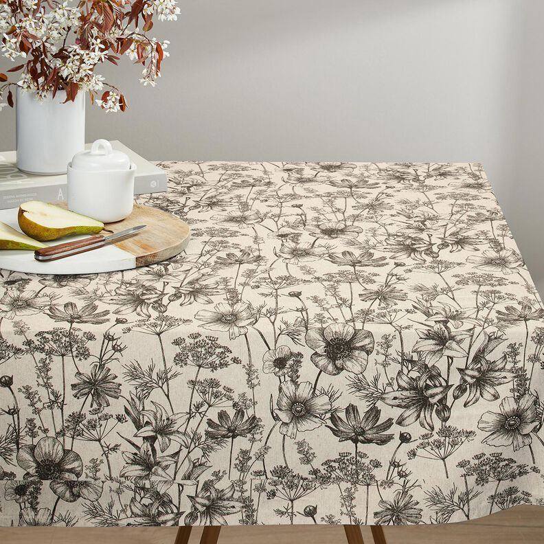 Decostof Half panama Bloemen en grassen – natuur/zwart,  image number 7