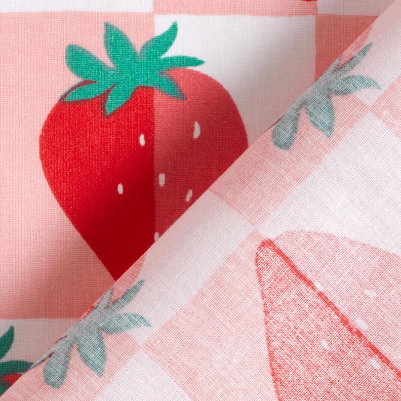 Gecoate katoen aardbeien ruitjes – roos/rood,  image number 5
