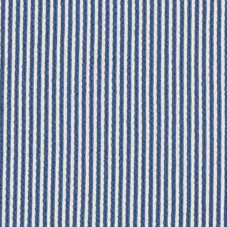 Katoenjersey Seersucker Fijne strepen – jeansblauw/wit,  image number 1