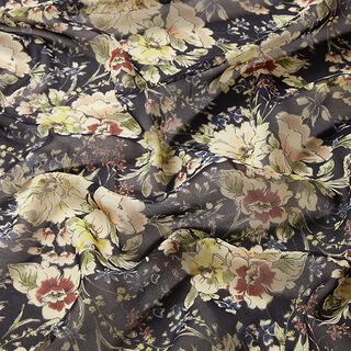 Chiffon getekende bloemen – marineblauw, 