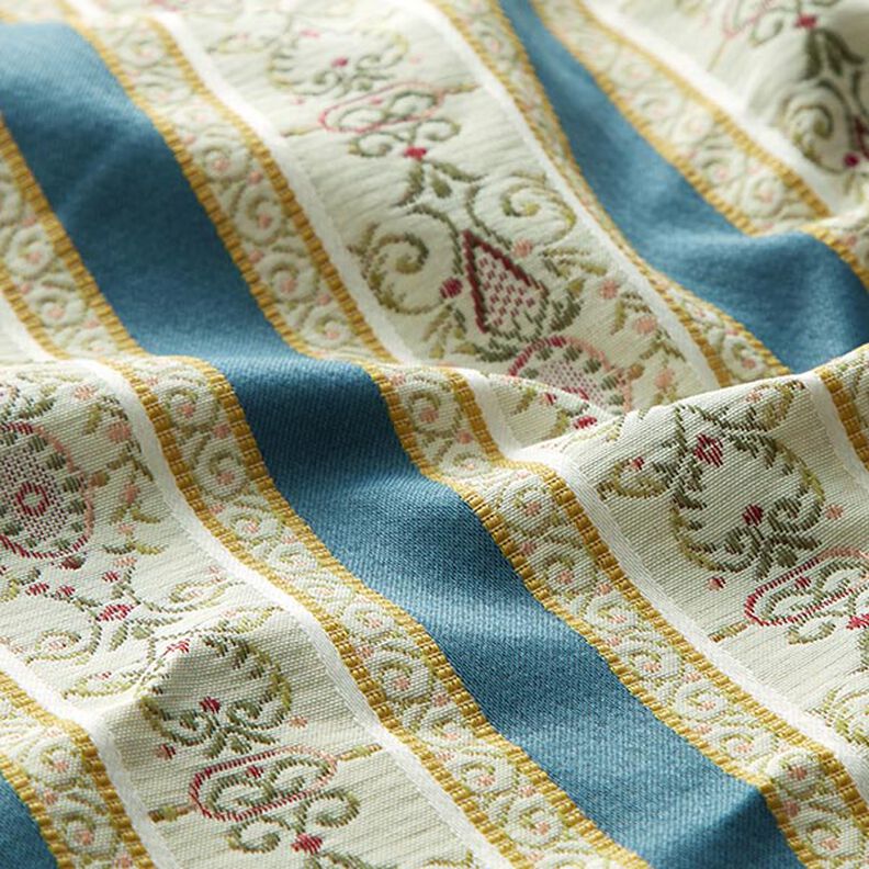 Meubelstof jacquard Biedermeier strepen – creme/blauw,  image number 2