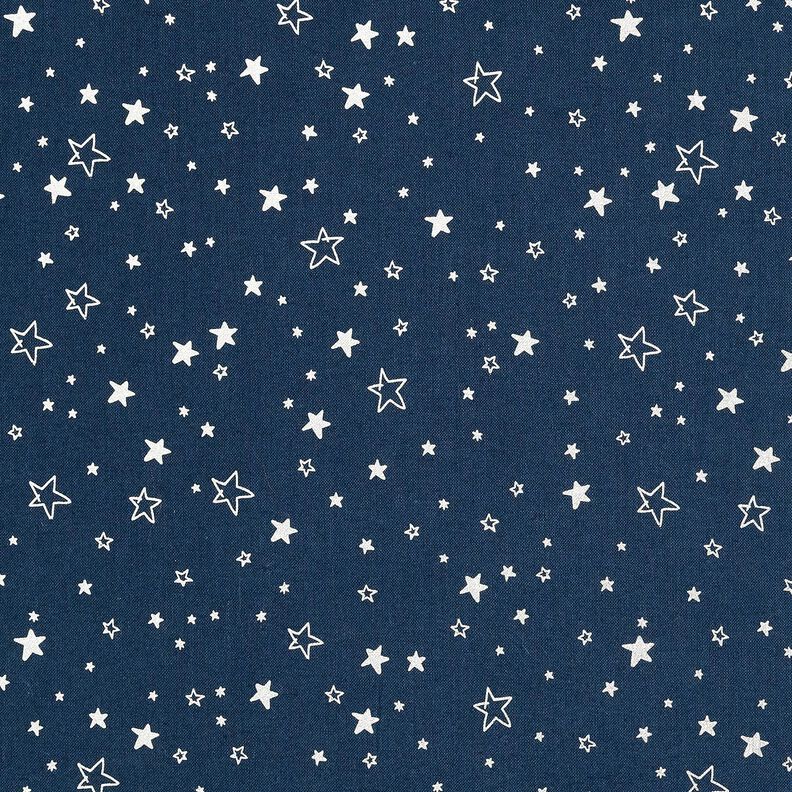 Katoenen stof Popeline Foliedruk Kerststerren – nachtblauw/zilver metallic,  image number 1