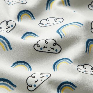 Biologische katoenjersey Wolken en regenboog – zilvergrijs/blauw, 