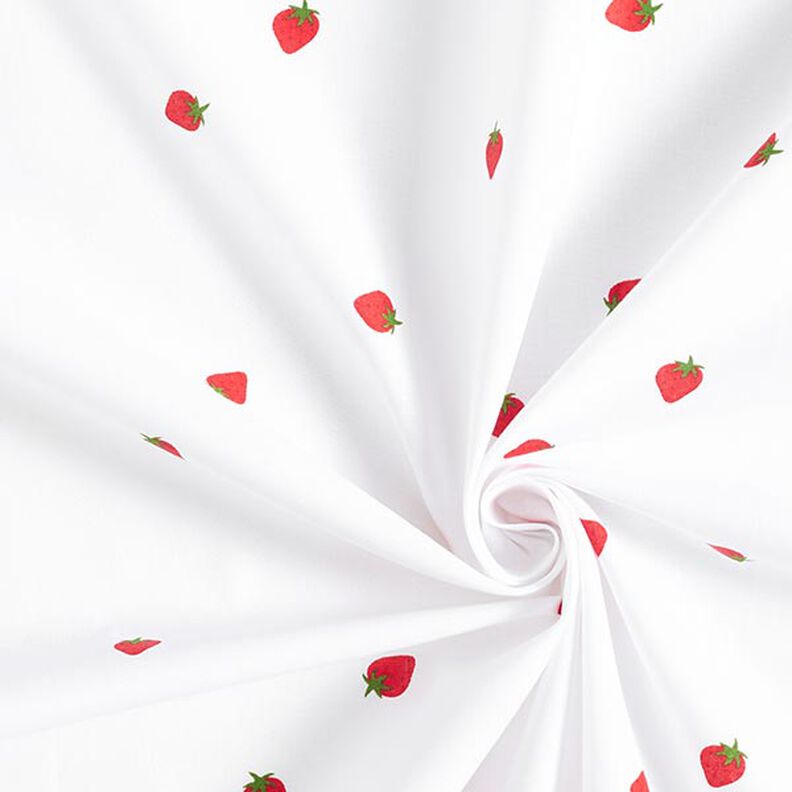Katoenpopeline Aardbeien – wit,  image number 3