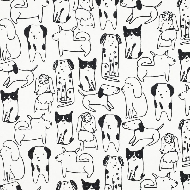 Katoenflanel Honden | Poppy Fabrics – wit/zwart, image number 1