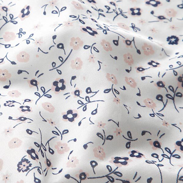 Zijde-viscose-satijn kleine bloemen – wit, image number 2
