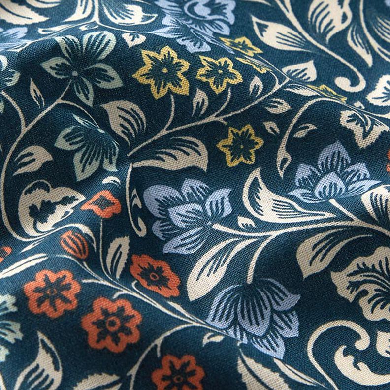 Katoenen stof Cretonne Bloemenranken – petroleum/licht taupe, image number 2
