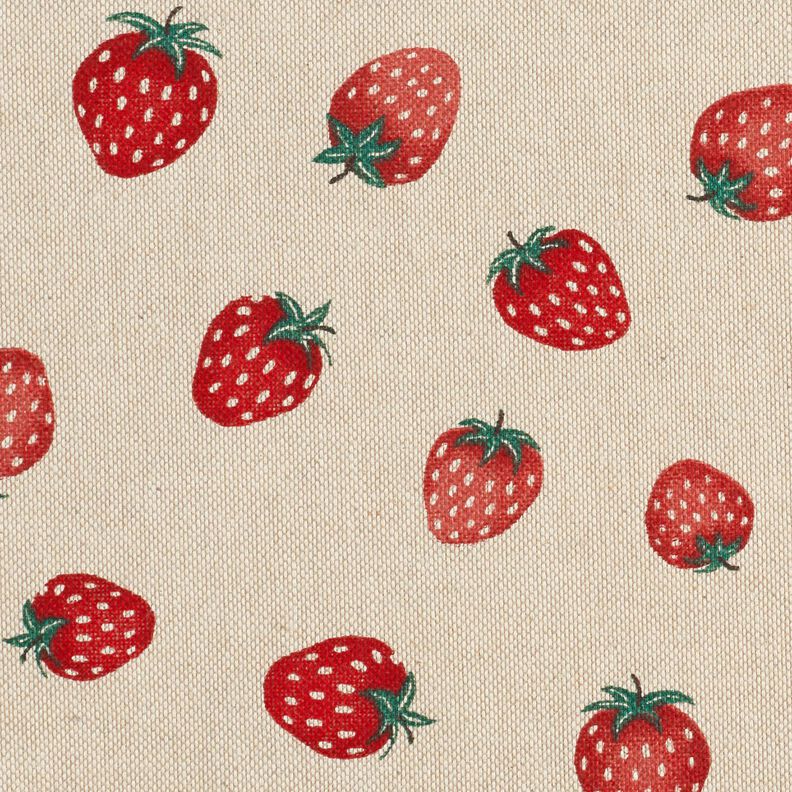 Decostof Half panama kleine aardbeien – rood/natuur, image number 5