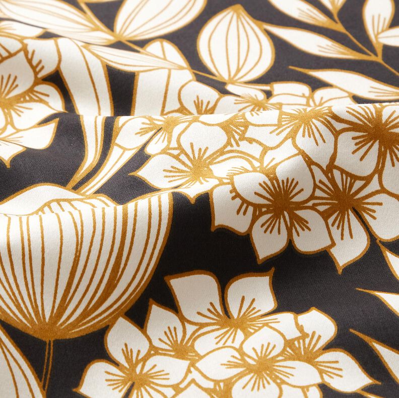 Katoensatijn Tropische bloemen – zwart, image number 2