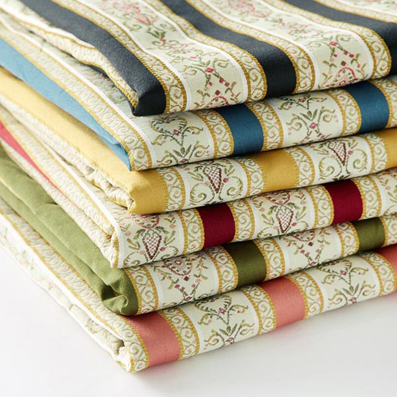 Meubelstof jacquard Biedermeier strepen – creme/blauw,  image number 5