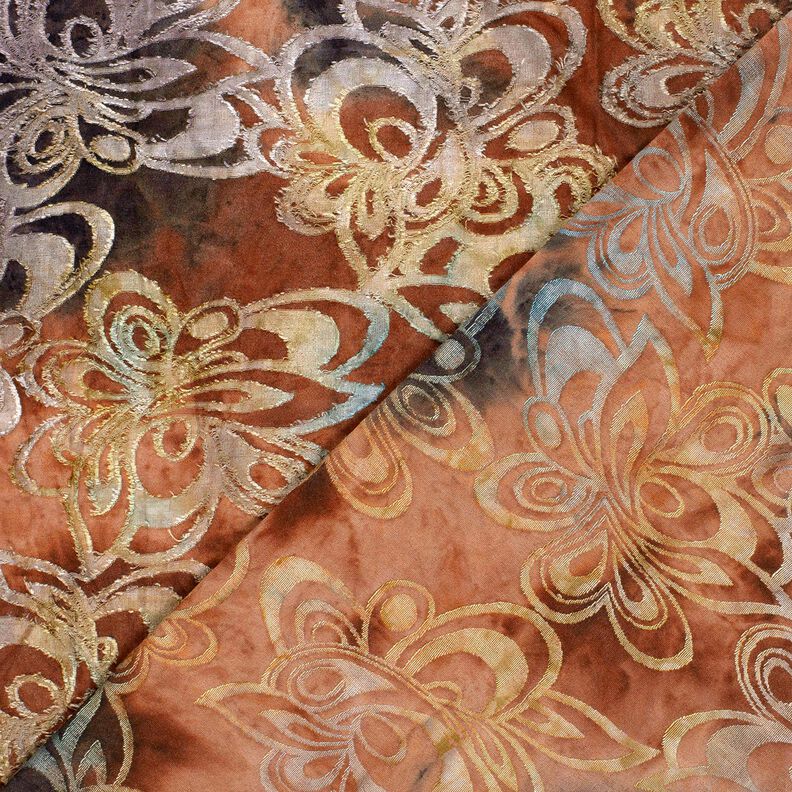 Jacquardjersey Bloemen met batik – roodbruin/steengrijs, image number 4