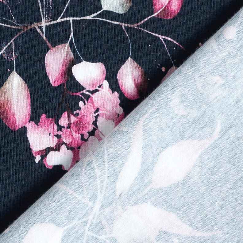 Katoenjersey Eucalyptus en hortensia's | Glitzerpüppi – nachtblauw/roze, image number 4