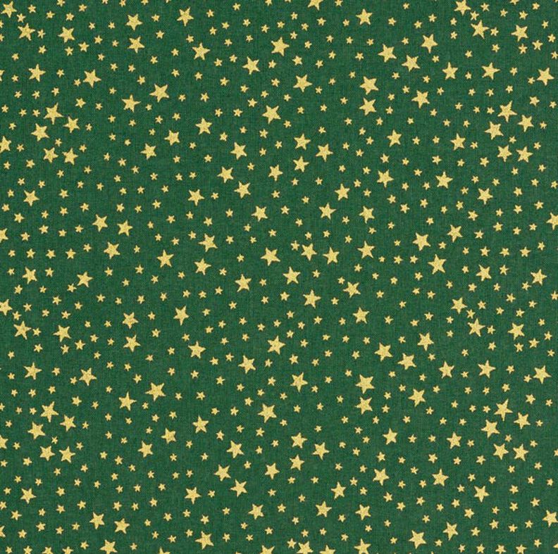 Katoenen stof cretonne Kerst sterrenhemel klein – donkergroen/goud,  image number 1