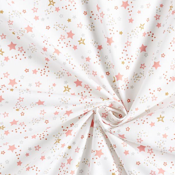 GOTS Katoenpopeline Sterrenhemel – wit/roze, image number 4