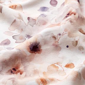 GOTS Katoenjersey Digitale print van aquarel wilde rozen – wit/licht oudroze, 