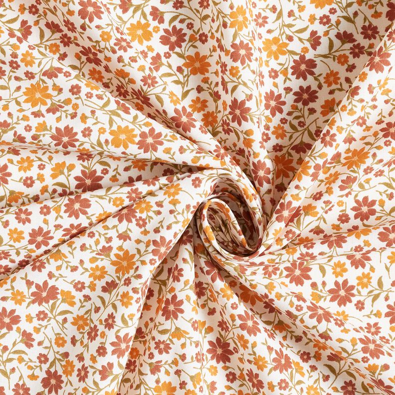 Katoenpopeline Herfstbloemen – wit/roodbruin, image number 3