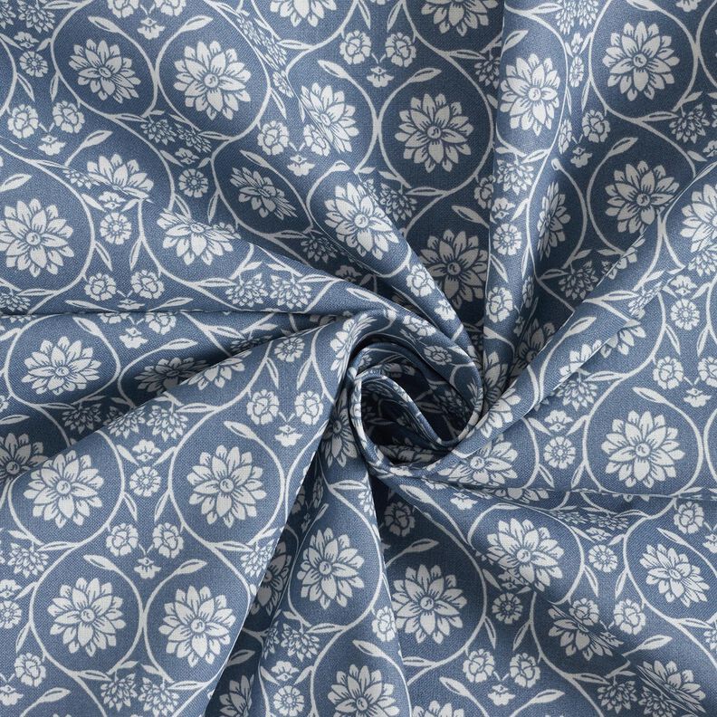 Katoenen stof Cretonne Bloemen en ranken – blauwgrijs/wit,  image number 3