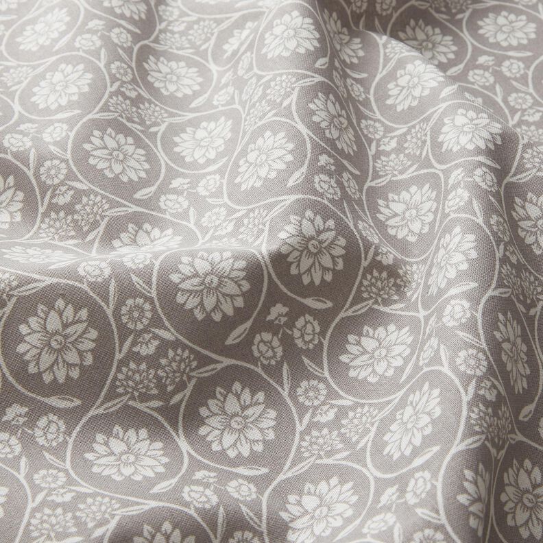 Katoenen stof Cretonne Bloemen en ranken – zilvergrijs/wit,  image number 2