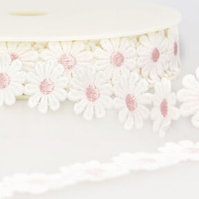 Kanten band margrieten – wit/roze, 