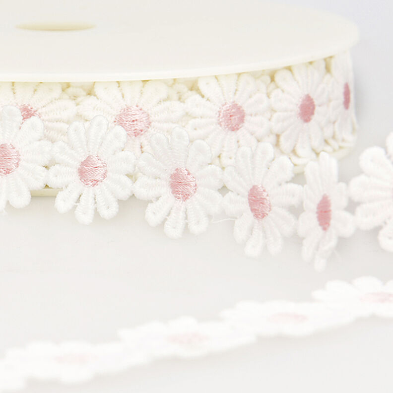 Kanten band margrieten – wit/roze,  image number 1