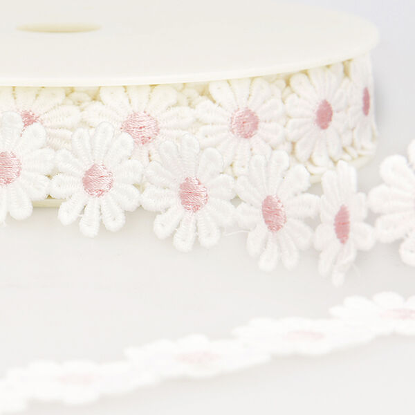 Kanten band margrieten  – wit/roze,  image number 1