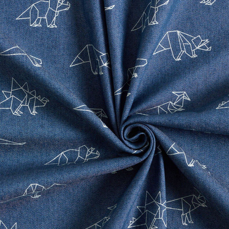 Jeansstof stretch Origami dinosaurussen – jeansblauw,  image number 3
